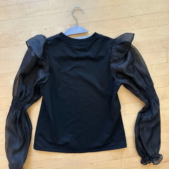 Anthropologie Black knit front, Puff sheer sleeve Top,XS, CB2445 - Picture 4 of 4